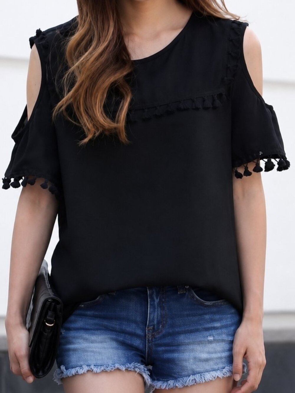 🖤3/$20 New Boho Black Cold Shoulder Fringe Tassel Top Blouse
